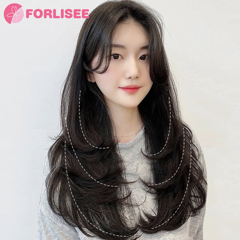 FORLISEE Wig Women's Traceless Invisible U-shaped Long Straight Hair With Inner Buckle Long Curly Hair Natural Extension Wig