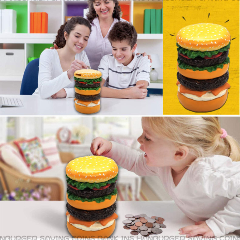 ハンバーガー-コイン貯金箱,コインボックス,収納ボックス,子供用ギフト