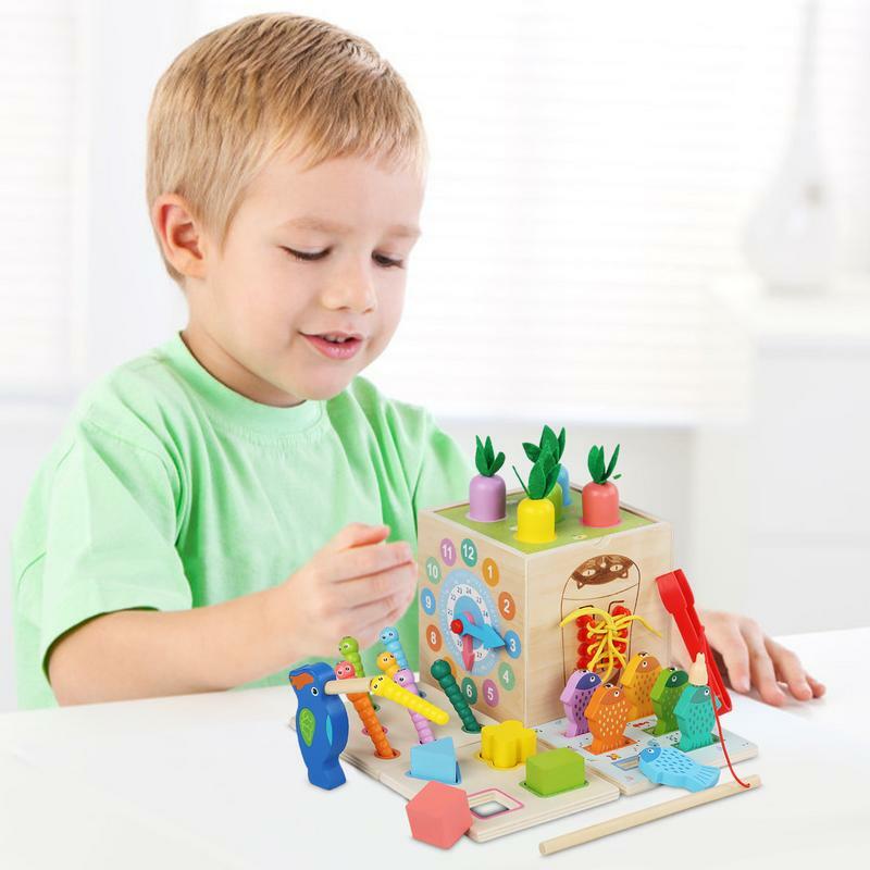 幼児用の木製アクティビティキューブ,8 in 1,教育玩具のソート,パズル,子供用品,1〜3歳