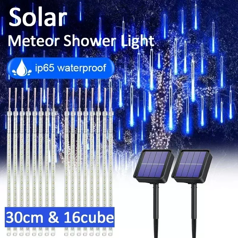 Solar Meteor Shower Rain String Lights Waterproof Garden Light 8 Tubes Christmas Tree Holiday Party Wedding Holiday Decoration