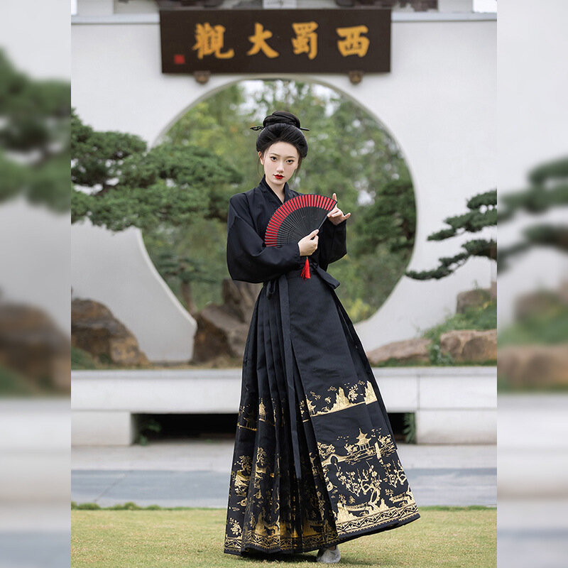 24 gaya kuno rok wajah kuda tenun emas tenun perak rok setengah tubuh baru gaya Cina Mutiara empat musim Set