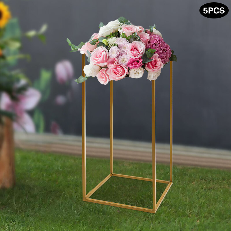 Soporte de flores dorado para boda, columna de globos para mesa, decoración para fiesta en casa, 28x28x60cm, 5 piezas