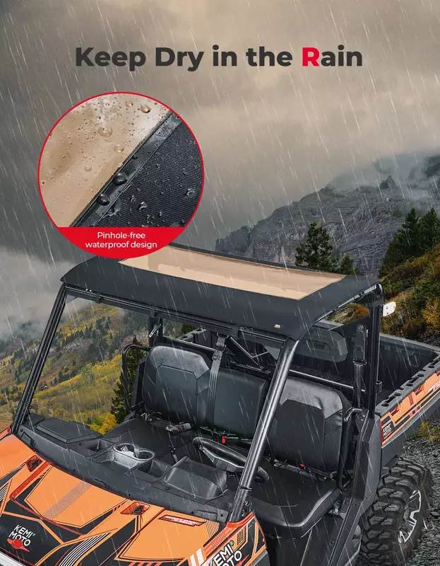 KEMIMOTO Canvas Roof Top Tint Compatible with Polaris Ranger XP 1000 Ranger 1000 Ranger 900 2013-2024 3-Seat Sunshade Soft Top
