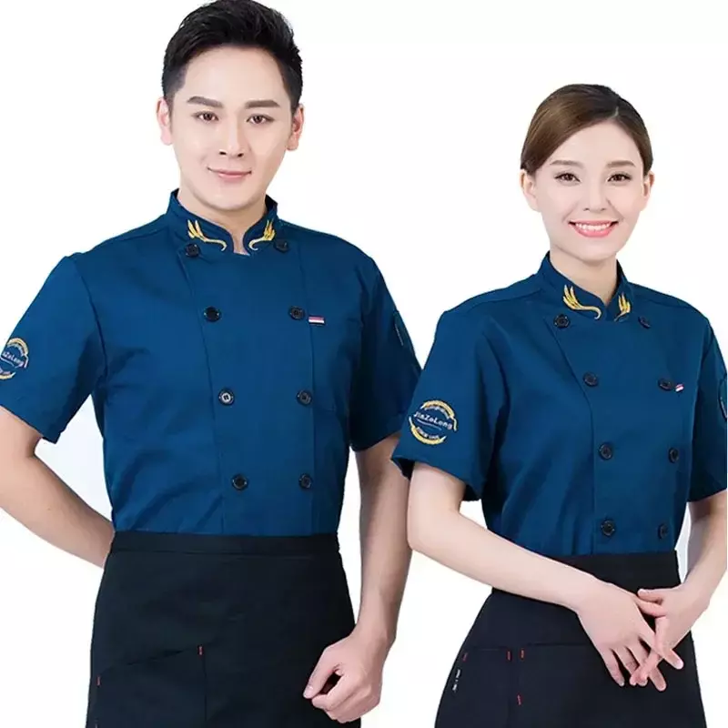 Chaqueta de servicio de uniforme para hombre, Tops de Hotel, ropa de Chef transpirable, camisa de calidad, ropa de trabajo corta, manga de cocinero, panadería y cocina
