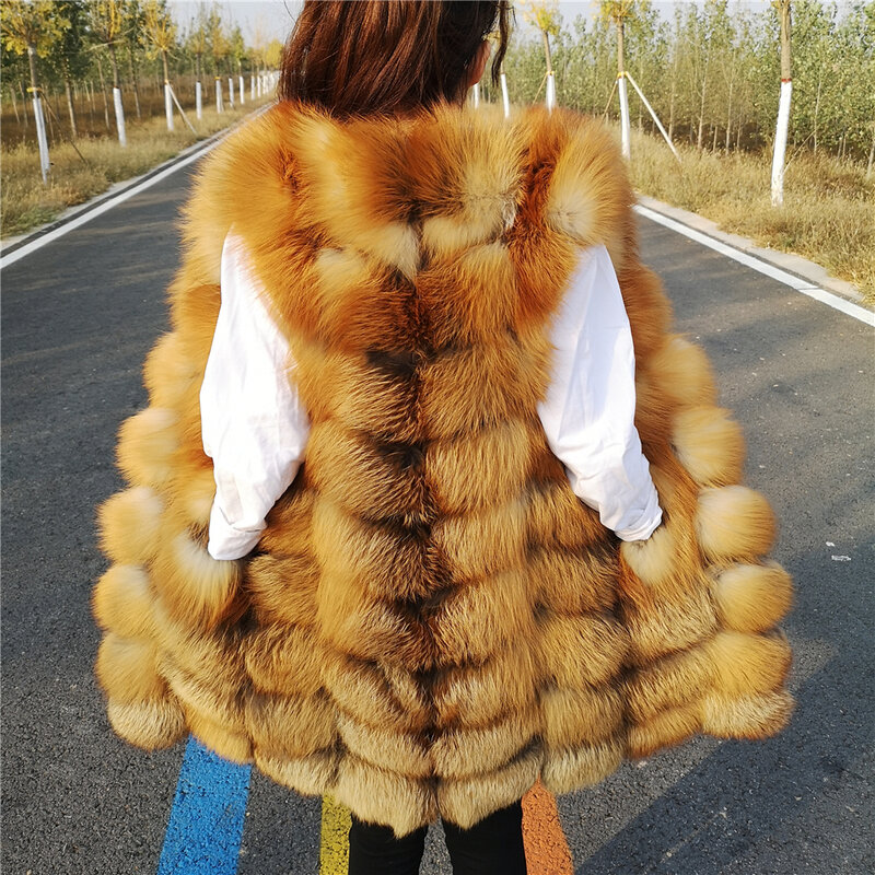 Chaleco de piel de zorro plateado Natural Real para mujer, chaleco largo de talla grande, chaqueta sin mangas de invierno, chalecos de piel de zorro rojo para mujer