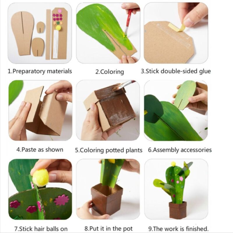 Cactus Art Painting Toys carta educativa 3D Puzzle Card fatti a mano fai da te arti e mestieri giocattoli scuola materna