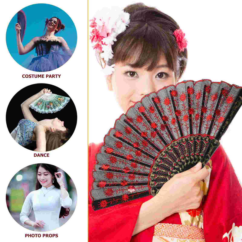 Fashionable Sequins Fans Handheld Handmade Dance Hand Fans Handhelds for Performance Stage Show (Red)