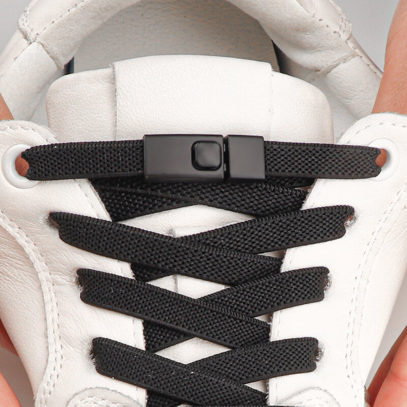 Cordones planos con cierre de Metal para zapatillas de deporte, cordones elásticos para zapatos perezosos, bandas de goma de encaje, 1 segundo