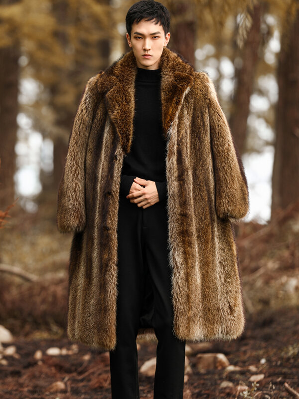 Fangtai 2023 зимняя теплая Роскошная Новая натуральная Шуба из натурального меха енота, Мужская модная зимняя мужская куртка, классическое пальто, жилет для мужчин