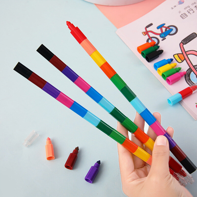 1Pcs 12 Colors Crayon Creative Building Blocks Crayon Cute Kawaii Graffiti Pens For Painting Korean Stationery Student For kids