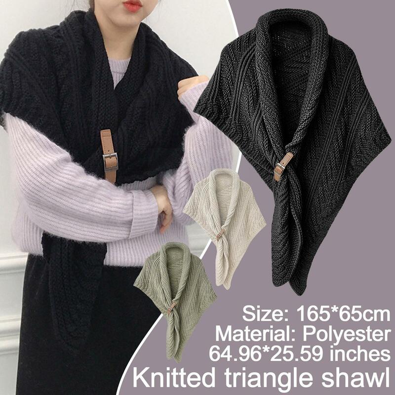3 Colors Women's Autumn Winter Warm Knitted Shawl Wraps Capes Thermal Cloak Triangle Ponchos Scarf Leather Tippet U2X5