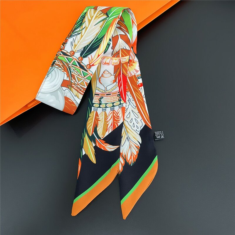 Bufanda delgada de seda de lujo para mujer, cinta con asa para bolso, diadema con estampado de caballo, bufandas pequeñas para el cabello, 2024