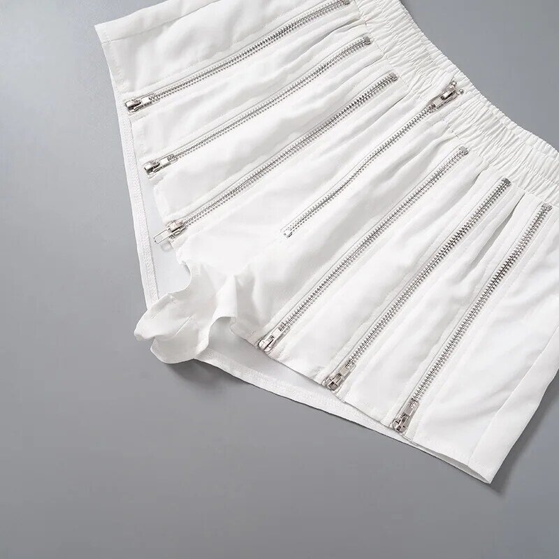 Short Asymétrique Blanc à Fermeture Éclair pour Femme, Streetwear Taille Haute, Décontracté, ix, Booty, Été, Y2k, 2023