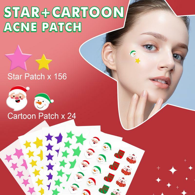 Christmas Zit Patches para Face Blemish, adesivos impermeáveis, capa de rosto, capa de espinha, design de Natal, 180pcs