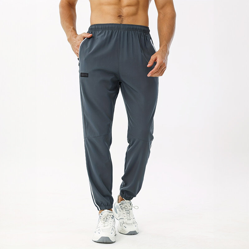 Moletom masculino de secagem rápida, calça casual solta, elástico na cintura, calça elástica de treino para corrida, verão