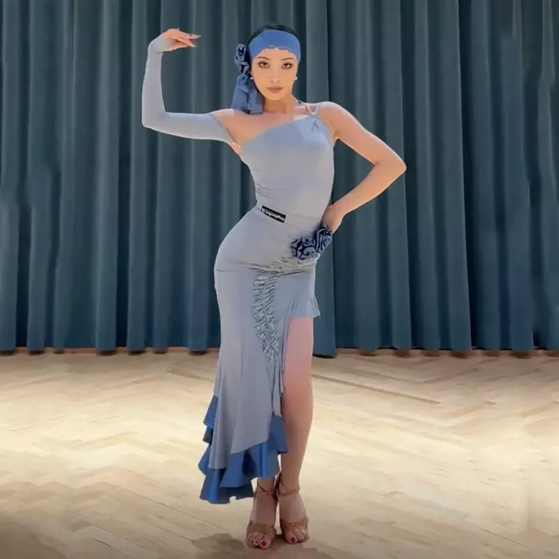 Irregolare latino Top gonna lunga Sexy costumi di danza latina Stage Performance abbigliamento donna abbigliamento da ballo latino