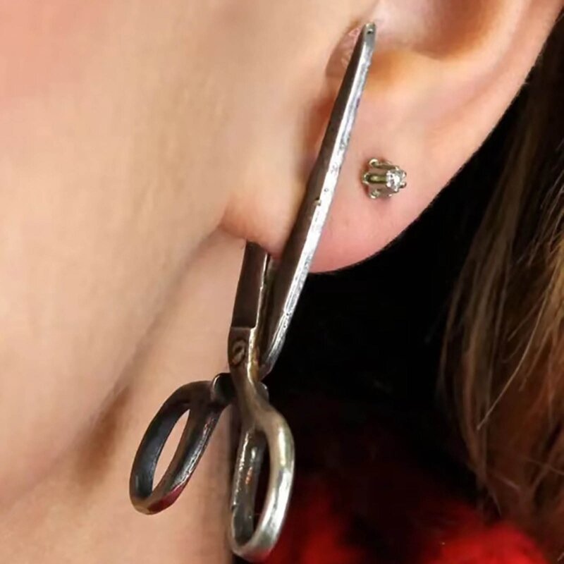 Forbici giocose progetta orecchini stile punk creativo gioielli per orecchie cesoie artigianali orecchini ornamento regali