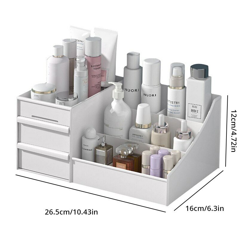 1pc White New Drawer Makeup Storage Box Dormitory Finishing Plastic Shelf Cosmetics Skin Care Dressing Table Desktop