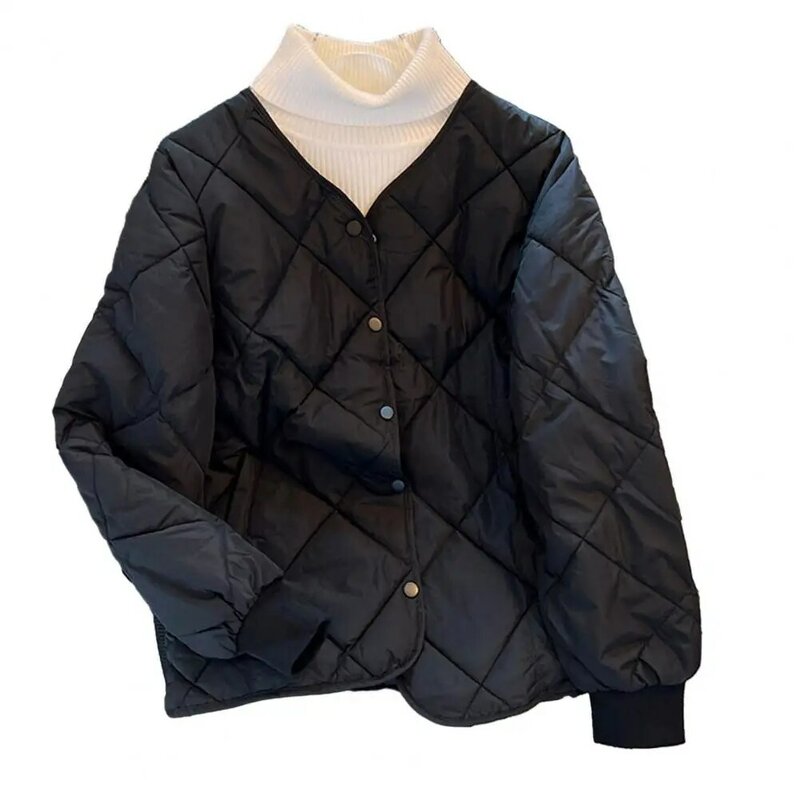 Casaco de beisebol de manga comprida feminino, casaco de algodão, gola V, Waem acolchoado, punho de bolsos solto, jaqueta curta