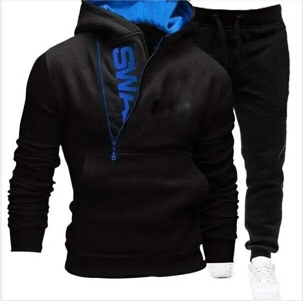Men's Sportswear Hooded Two-Piece Zippered Sweatshirt Set Jogging Suit Sportswear New Fashion Plush Men's Set