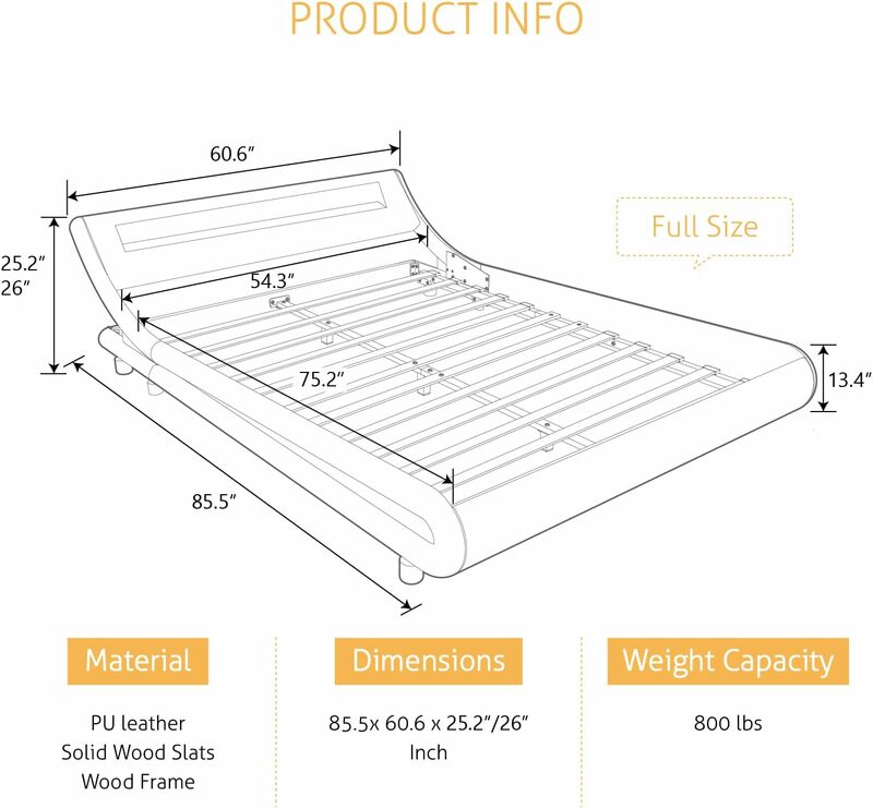 Marco de cama moderno completamente tapizado con cabecero LED, base de colchón, No necesita resorte de caja, fácil montaje, negro