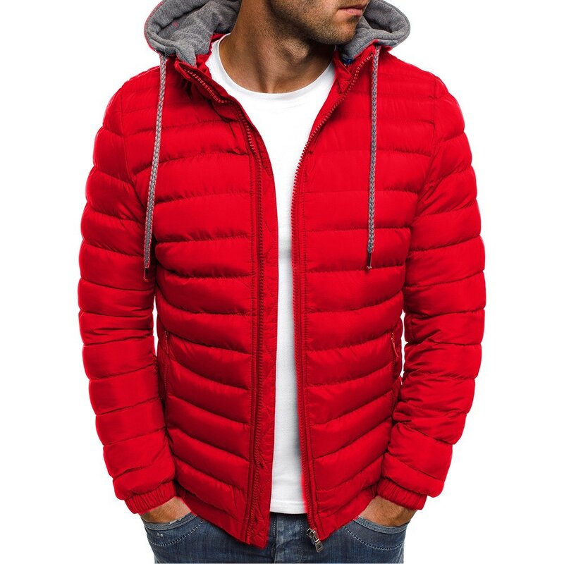 Jaket Mantel Katun Bertudung Solid Mode Parka Musim Dingin Pria Pakaian Hangat Kasual Jaket Streetwear Pria dengan Mantel Tudung
