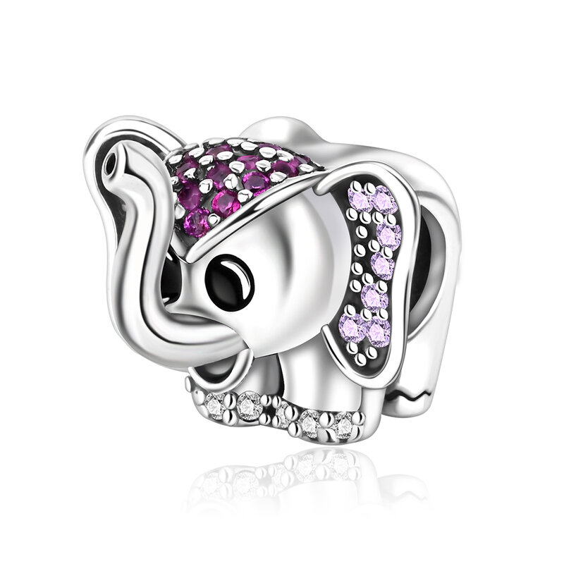 925 Sterling Silver indah zirkonium Gajah & Pink Retro gajah bayi jimat menjuntai cocok gelang Pandora perhiasan netral