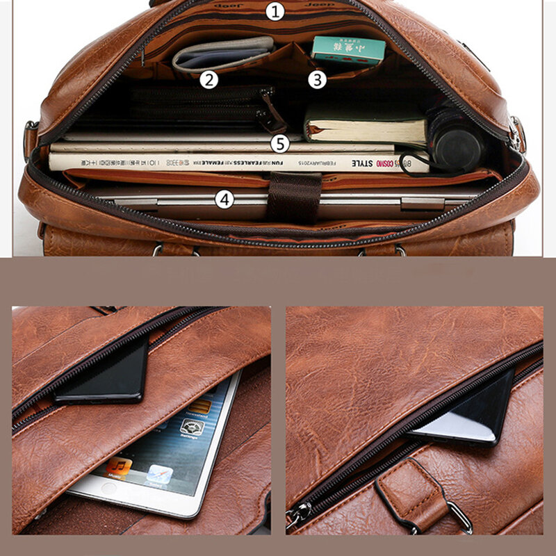 Men PU Leather Shoulder Bag Outdoor Travel Business Briefcase Satchel Casual Fashion Laptop Bag