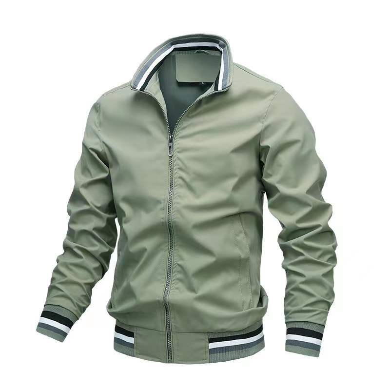 New Youth Business Trend Leisure Stand Collar Thread Zipper Jacket Sports Loose Coat M-5XL Men's Sports Solid Color Jacket