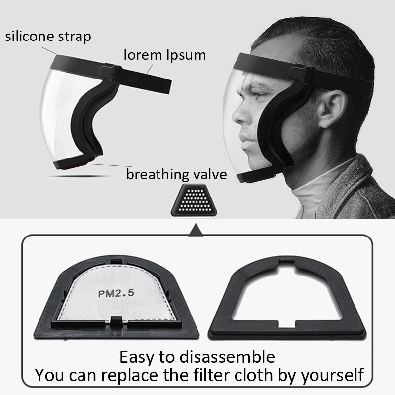 Mascarilla de protección Facial transparente, máscara de seguridad para exteriores, protección para la cabeza, a prueba de salpicaduras