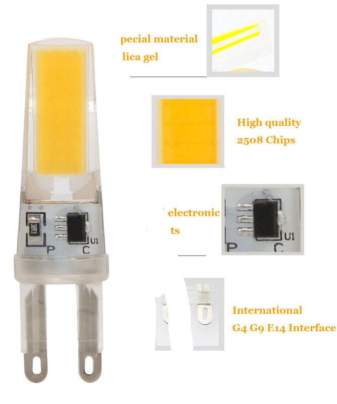 調光可能なLED電球,ランプ交換用ランプ電球,G4,g9,cob,12v,220v,ボルト3w,6w,ランプ交換,40w,装飾照明器具,5個