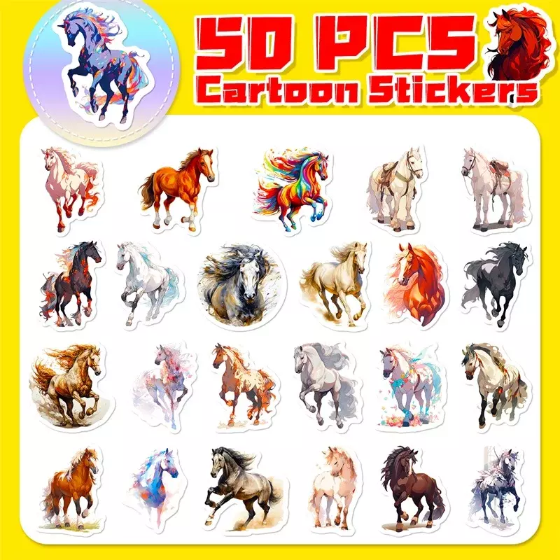 10/30/50PCS Cute Watercolor Horse PVC Sticker Aesthetic Children's Decoration Scrapbooking Stationery School Supplies for Kids