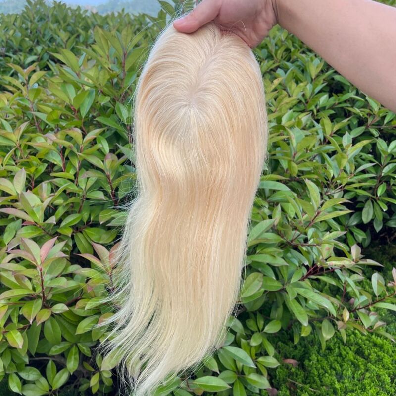 Ash Blonde European Remy Hair Topper #613 Natural Scalp Skin Base parrucchino donna con 4 clip Ins Size 5 x5 6 x6 5 x7inch