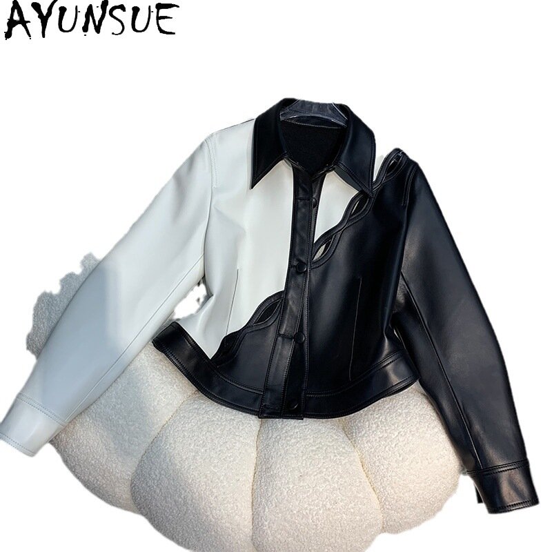 AYUNSUE-Chaqueta de piel de oveja auténtica para mujer, abrigo de cuero de estilo coreano, ropa de calle femenina