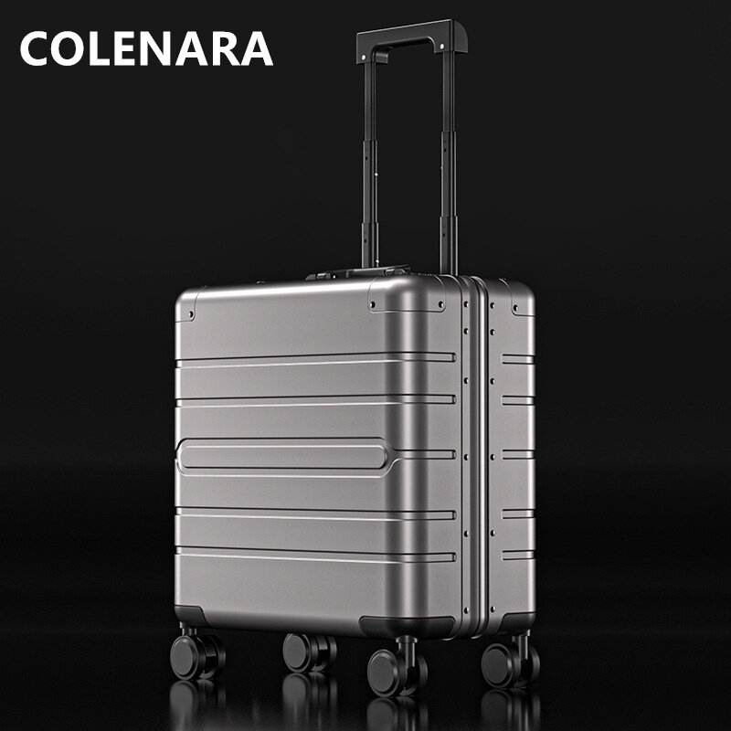 Colenara-パスワード付きのキャビンスーツケース、すべてのアルミニウム、マグネシウム合金、トロリーケース、小さなボードケース、ローリングスーツケース、18インチ