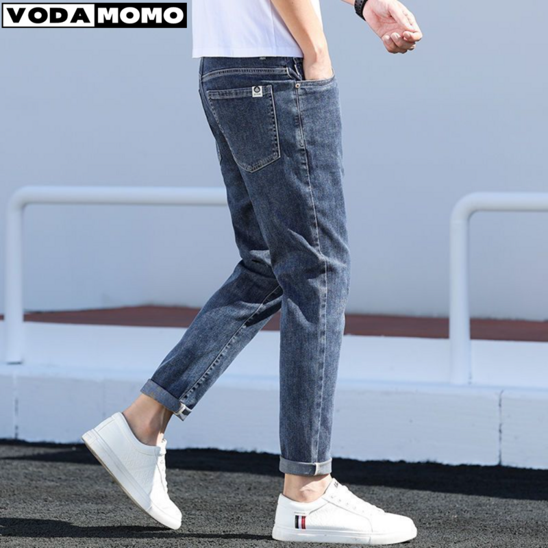 Jeans pria ketat, Denim kurus desainer elastis lurus regang untuk lelaki 2023