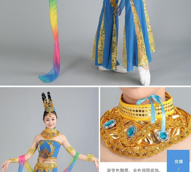 Dunhuang Flying Dance Performance traje para adultos e crianças, feminino azul Hanfu, trajes de dança folclórica chinesa, Pipa, novo