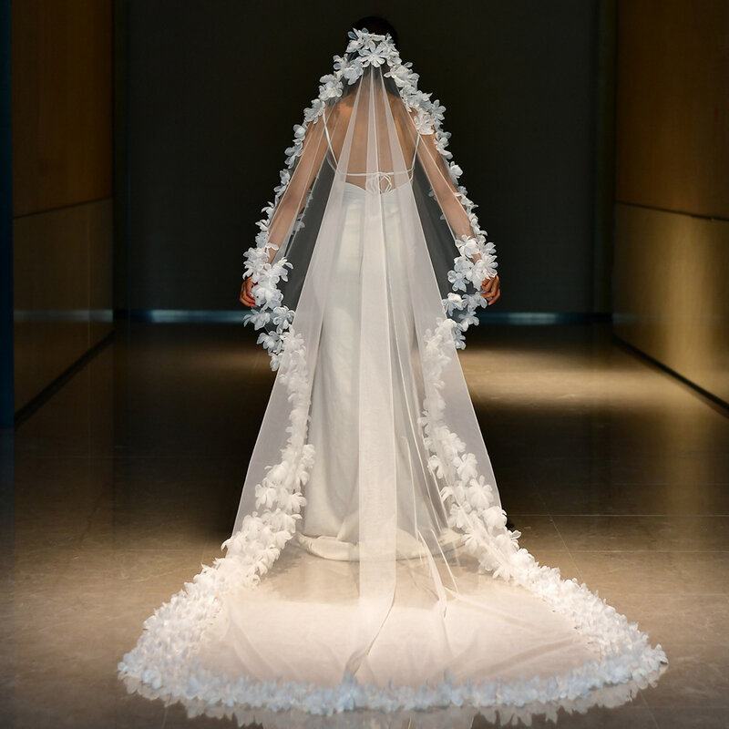 غطاء رأس للعروس أحادي الطبقة ، حجاب زفاف على الطراز الكوري ، حجاب الكنيسة طويل الذيل ، BL4014