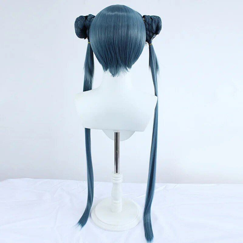 Perruque double queue de cheval bleu grisâtre, perruque cosplay anime japonais, périultraviolet, costume d'Halloween, vêtements de sauna, accessoires de performance, cheveux simulés