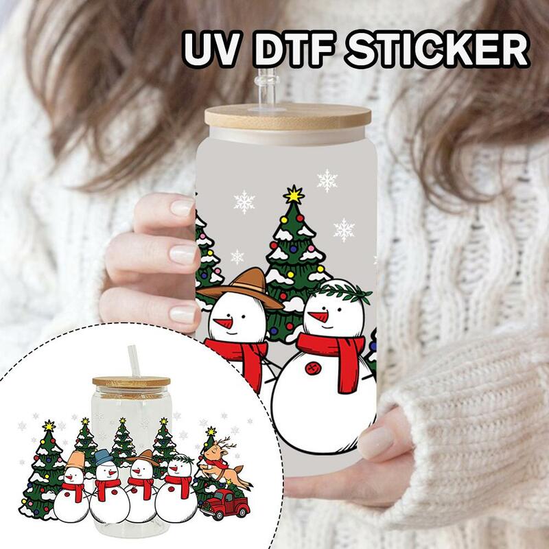DIY naklejka na kubek bałwana UV DTF świąteczna naklejka na kubek do przenoszenia na meble ozdobny kij T0U3
