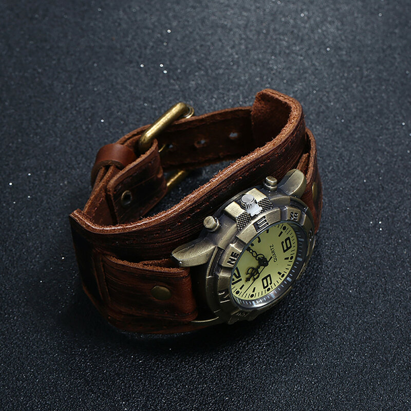 Relógio de quartzo preto masculino, punk vintage, moda simples, fivela de agulha, pulseira de couro, moda minimalista retrô
