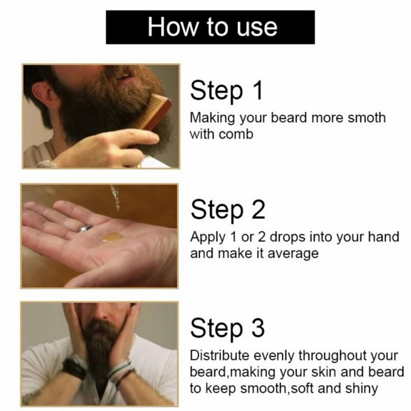 Huile de soin pour barbe pour hommes, ingrédients naturels, croissance, huile de soin essentielle pour barbe, traitement de toilettage, brillant, lissant, 30ml