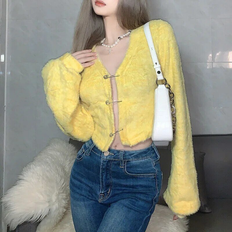 2024 Autumn Fashion New Women's Europe and The United States Sweaters Solid Color Slim Short Sexy Long-sleeved Sweater Women