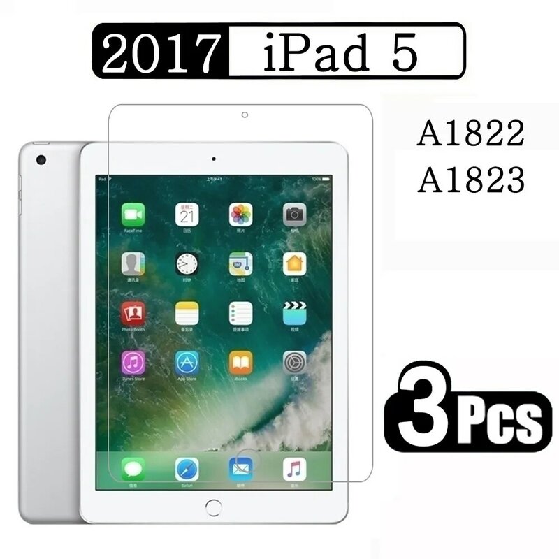 Vidro Temperado para Apple iPad 5, Película Protetora de Tela Tablet, Anti-Scratch, 5ª Geração, 2017, A1822, A1823, Pacote 3