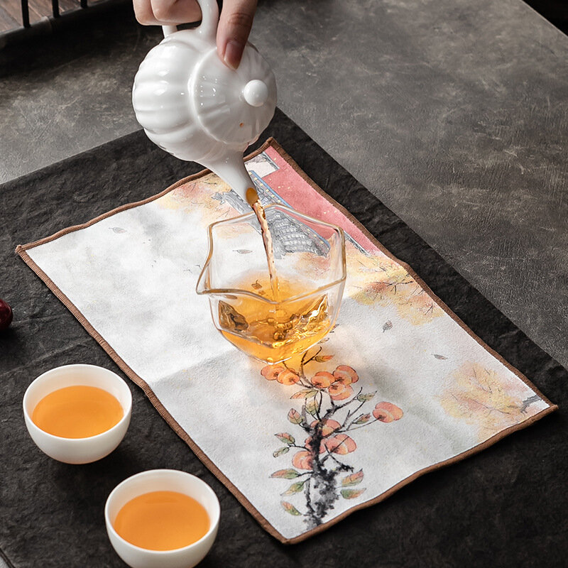 منشفة ماصة لحفل الشاي الصيني ، ملحقات حفل الشاي ، مفرش مائدة من الكتان القطني ، وسادة مطلية بأسلوب بسيط