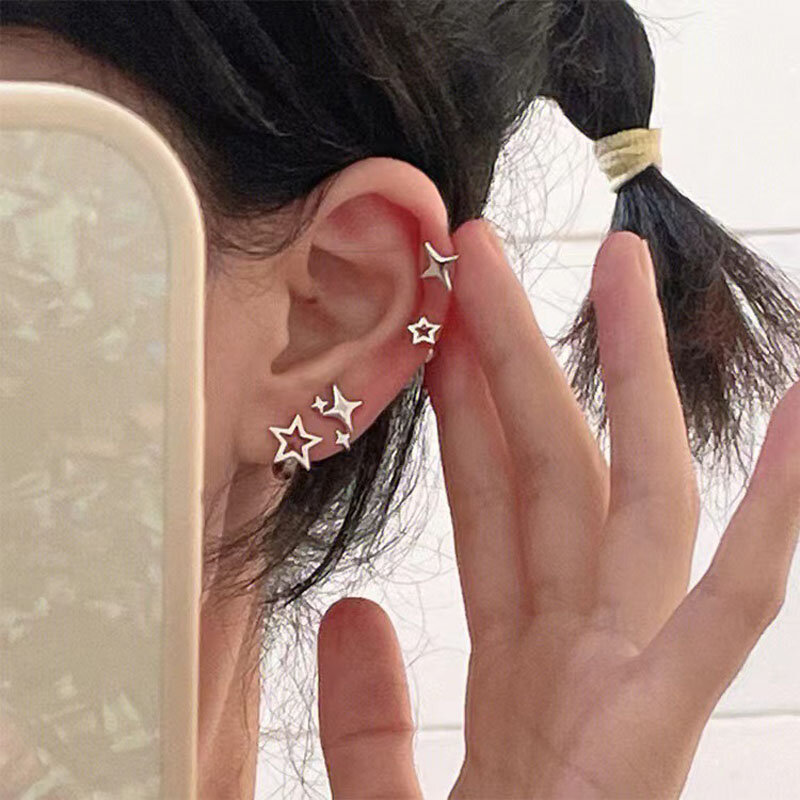 Boucles d'oreilles créoles étoile creuse plaquée argent pour femmes, accessoires vintage, bijoux esthétiques, cadeau tendance, mode, document, 2023