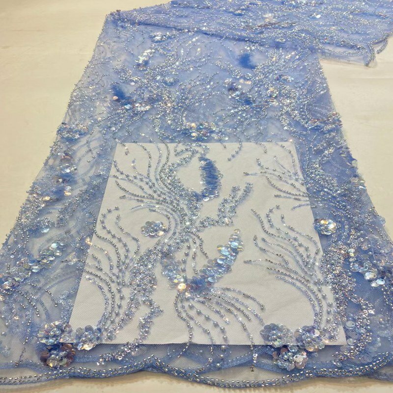 African Sequins Lace with Beads Fabric Luxury Nigerian Mesh Lace French Embroidery Tulle Mesh Lace For Wedding TS1540