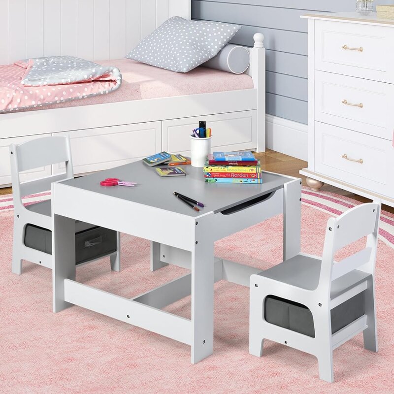 SKUzon-子供用木製アクティビティテーブルと椅子セット、幼児用ダーツ、工芸品、製図、読書、プレイルーム、幼児用、3 in 1