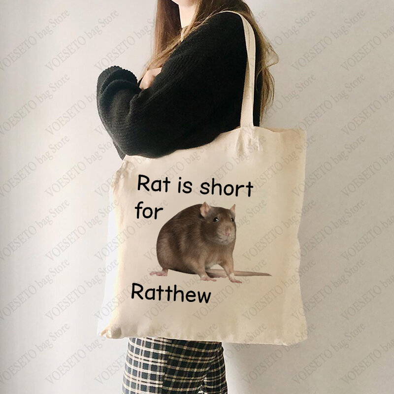 Rat Is Short for Ratthew Meme Pattern Tote Bag Funny Ironic Joke borsa a tracolla in tela borsa per la spesa riutilizzabile da donna miglior regalo
