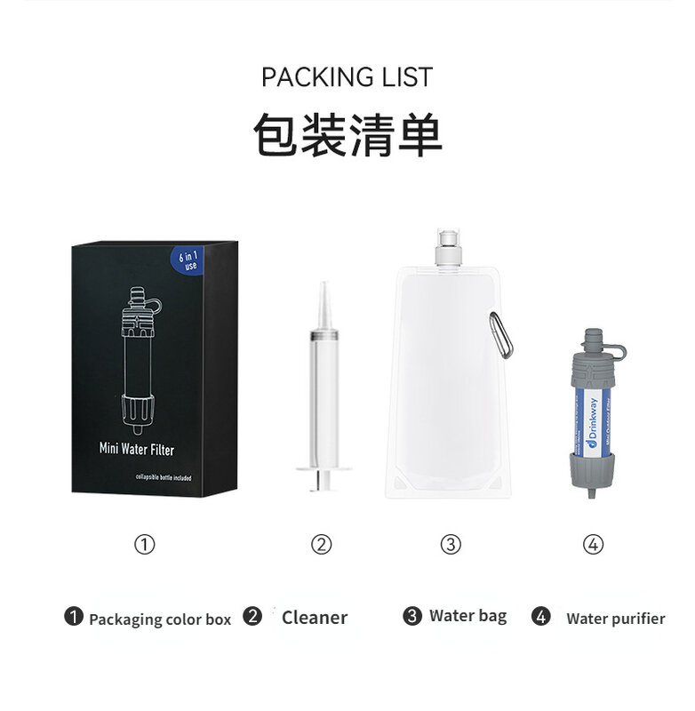 Outdoor Camping Survival Portable Water Purifier Tool Individual Water Purifier Suction Pipe Water Filter Source